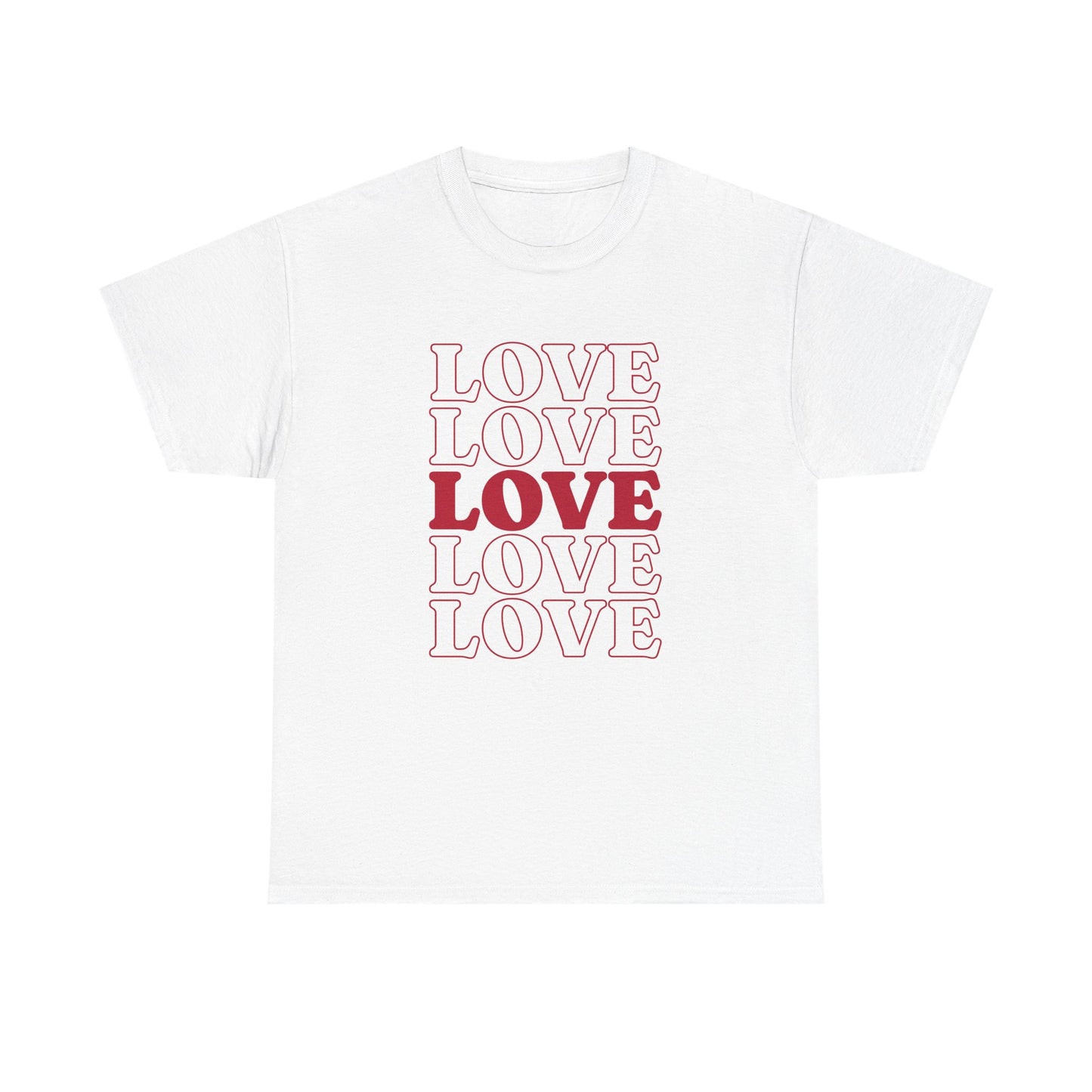 Stylish White Graphic Tee with Bold Red LOVE Design - Perfect Casual Wear