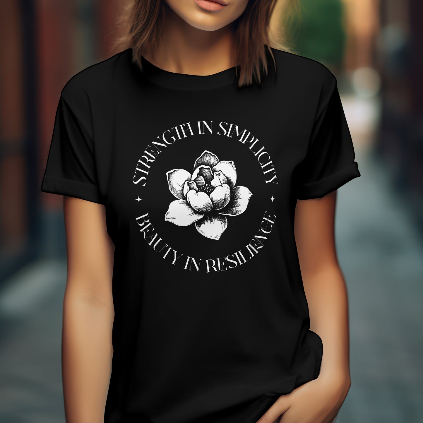 Strength in Simplicity T-Shirt – Beauty in Resilience Floral Design Tee