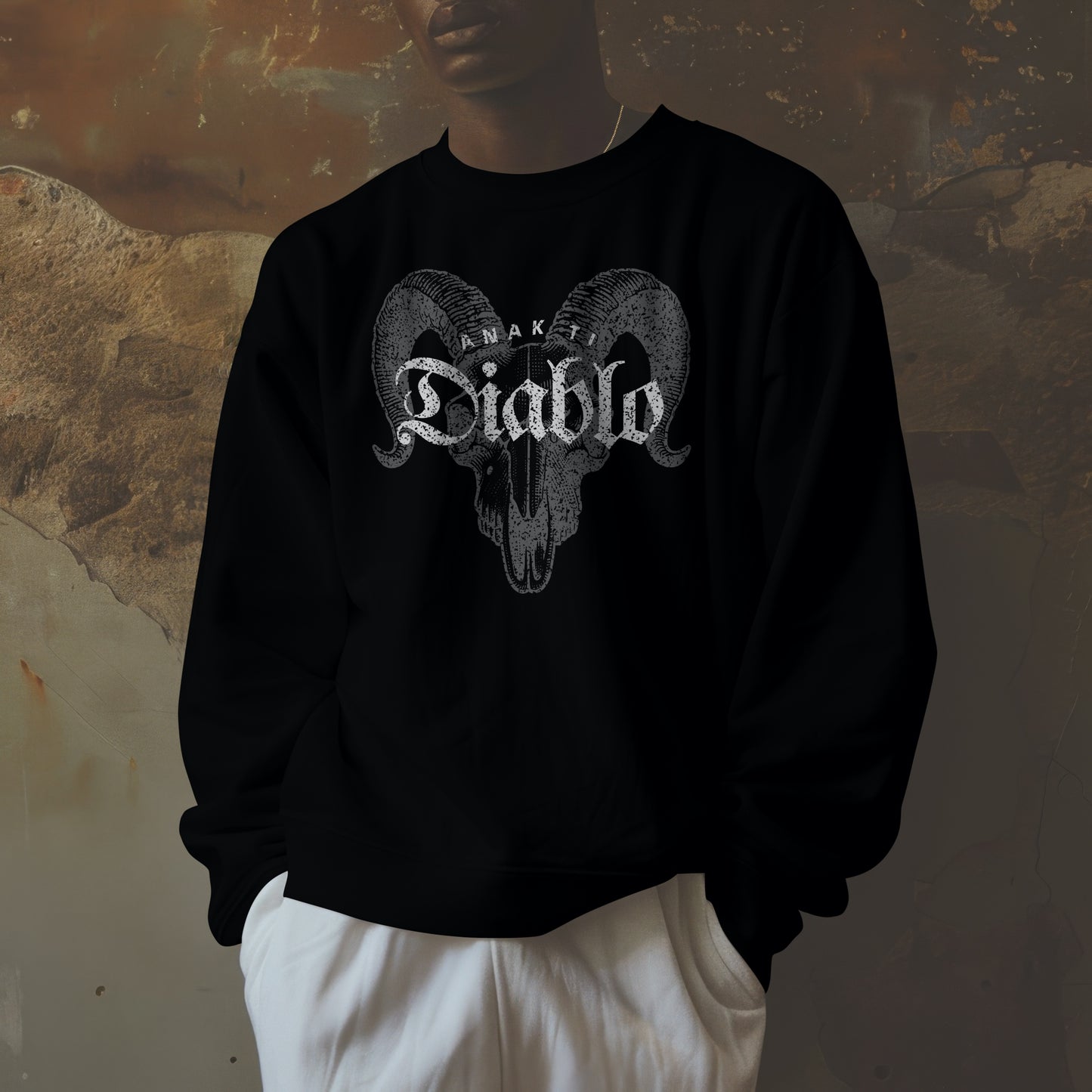 Anak Ti Diablo Goat Skull Sweatshirt – Edgy Gothic Graphic Crewneck