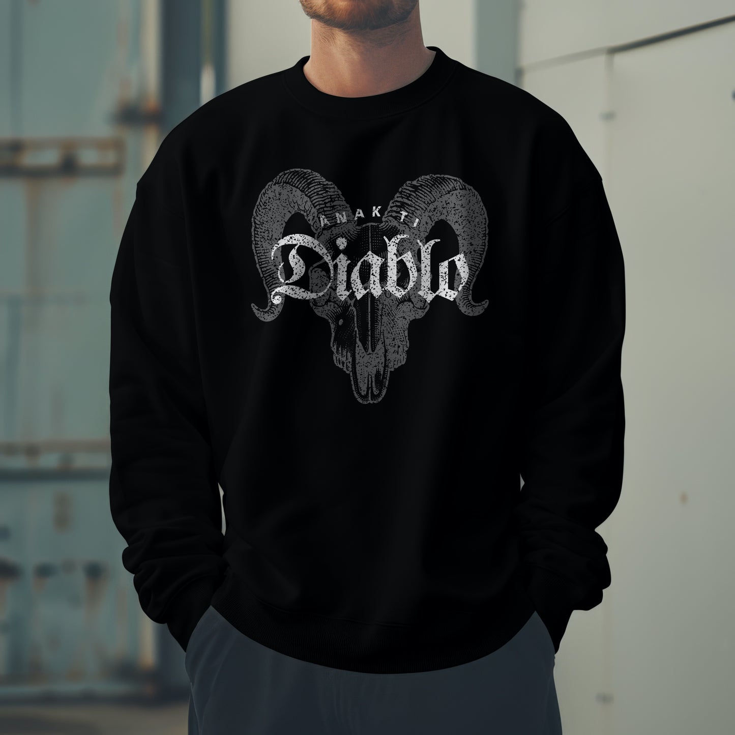 Anak Ti Diablo Goat Skull Sweatshirt – Edgy Gothic Graphic Crewneck