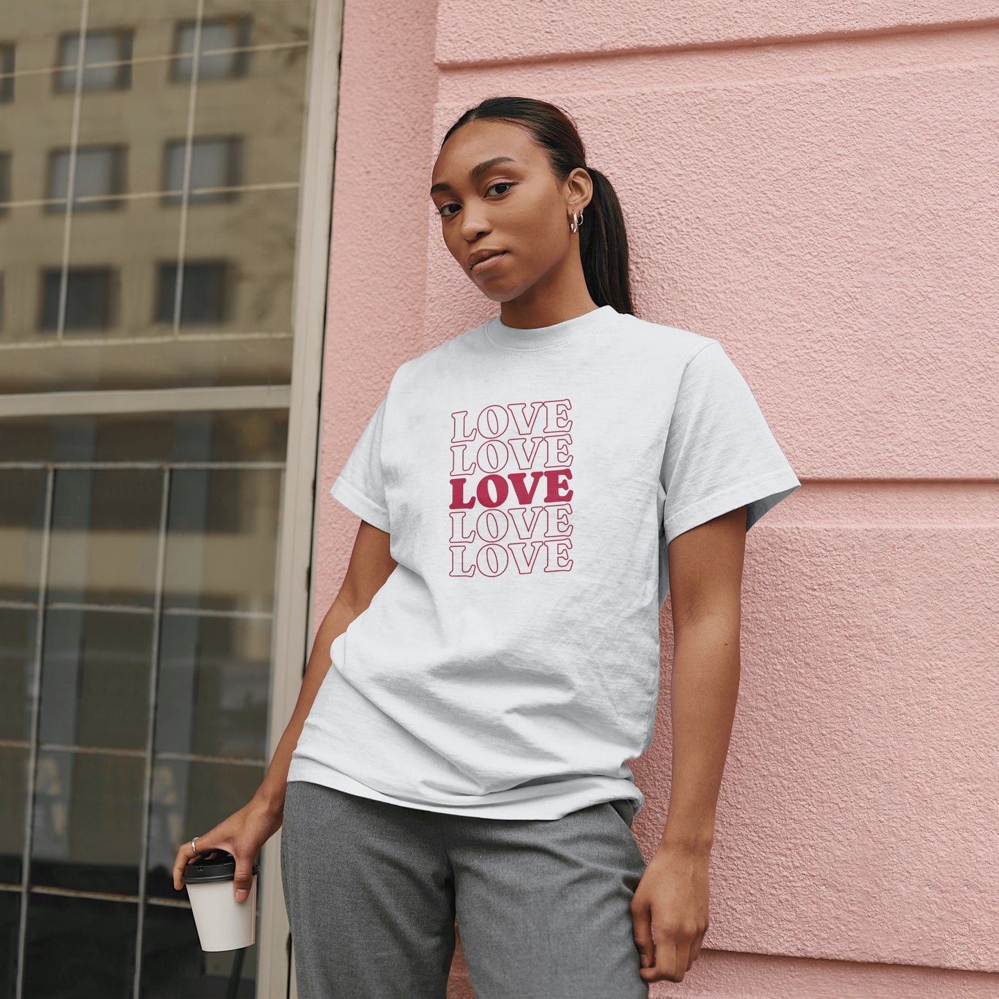 Stylish White Graphic Tee with Bold Red LOVE Design - Perfect Casual Wear