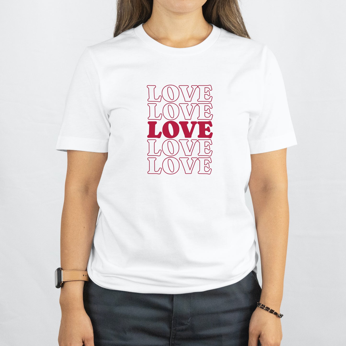 Stylish White Graphic Tee with Bold Red LOVE Design - Perfect Casual Wear