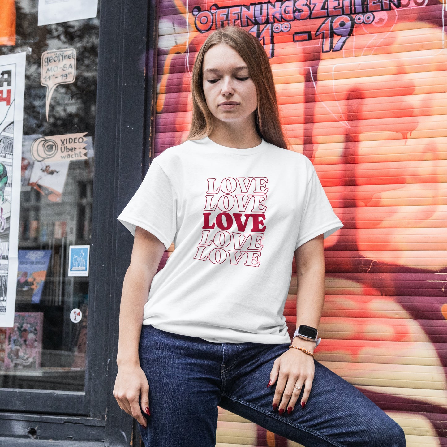 Stylish White Graphic Tee with Bold Red LOVE Design - Perfect Casual Wear