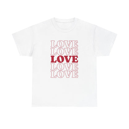 Stylish White Graphic Tee with Bold Red LOVE Design - Perfect Casual Wear