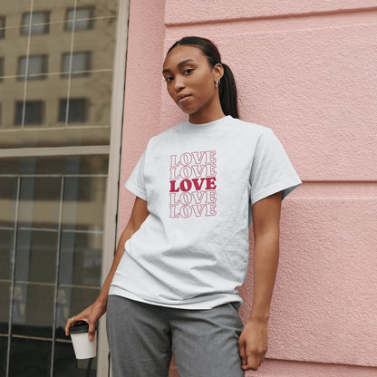 Stylish White Graphic Tee with Bold Red LOVE Design - Perfect Casual Wear