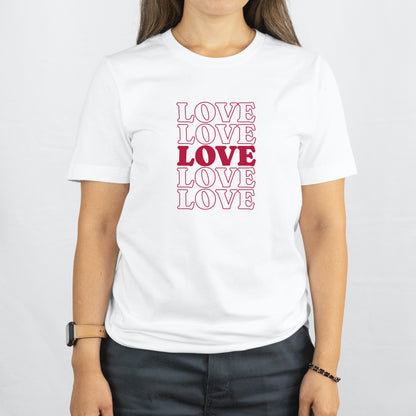 Stylish White Graphic Tee with Bold Red LOVE Design - Perfect Casual Wear