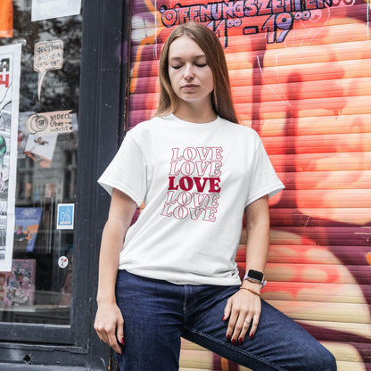 Stylish White Graphic Tee with Bold Red LOVE Design - Perfect Casual Wear