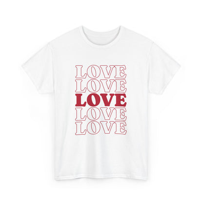 Stylish White Graphic Tee with Bold Red LOVE Design - Perfect Casual Wear